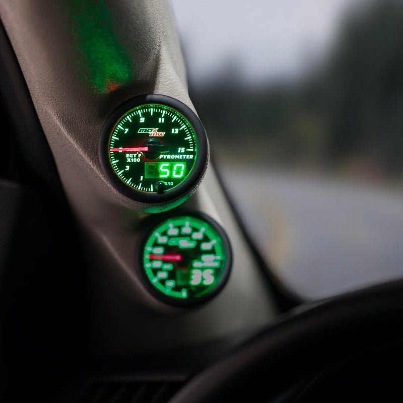 MaxTow Double Vision 1500F Pyrometer Exhaust Temp Gauge Kit - Includes 1/8-27 NPT Type K EGT Probe & Wiring - Black Dial - Green LED Lighting - Analog & Digital Readouts - for Diesel Trucks - 2-1/16" - Image 2